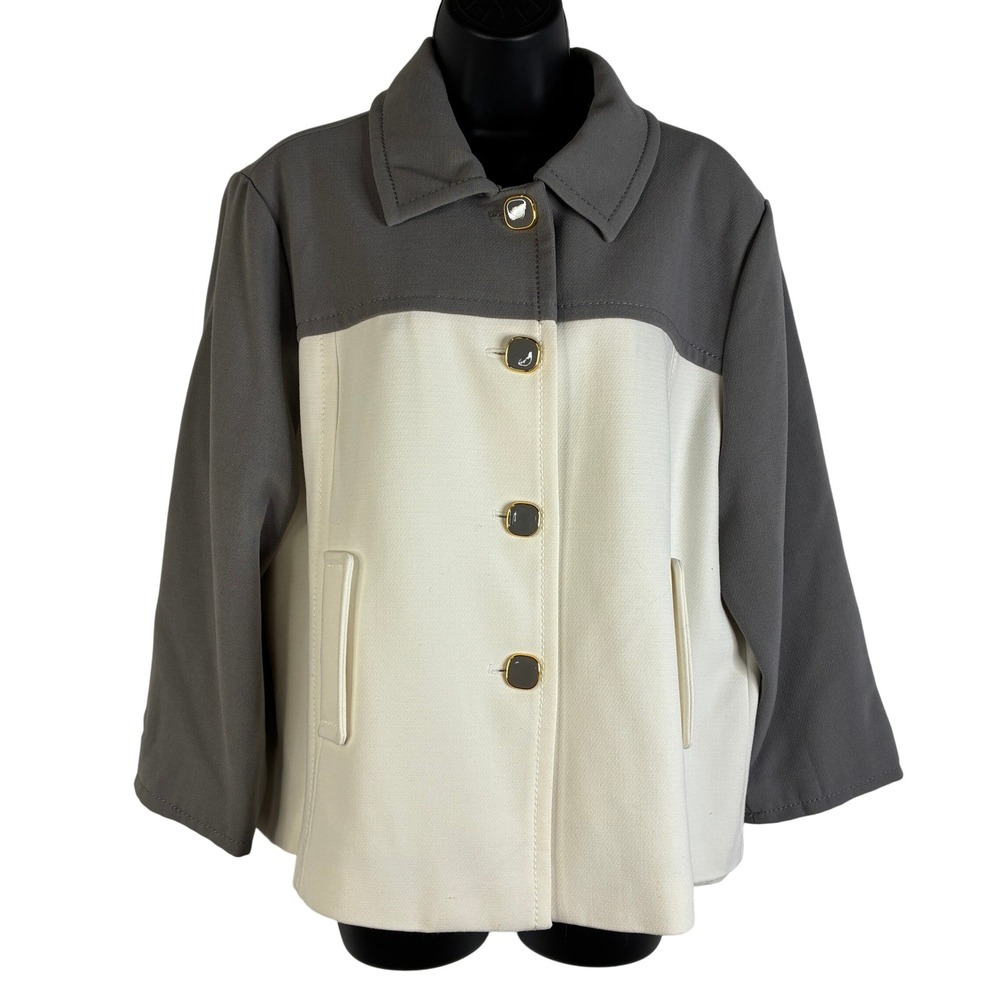 Banana Republicโ Women's Size XL Colorblock Blazer Jacket Gray Cream Gold Button